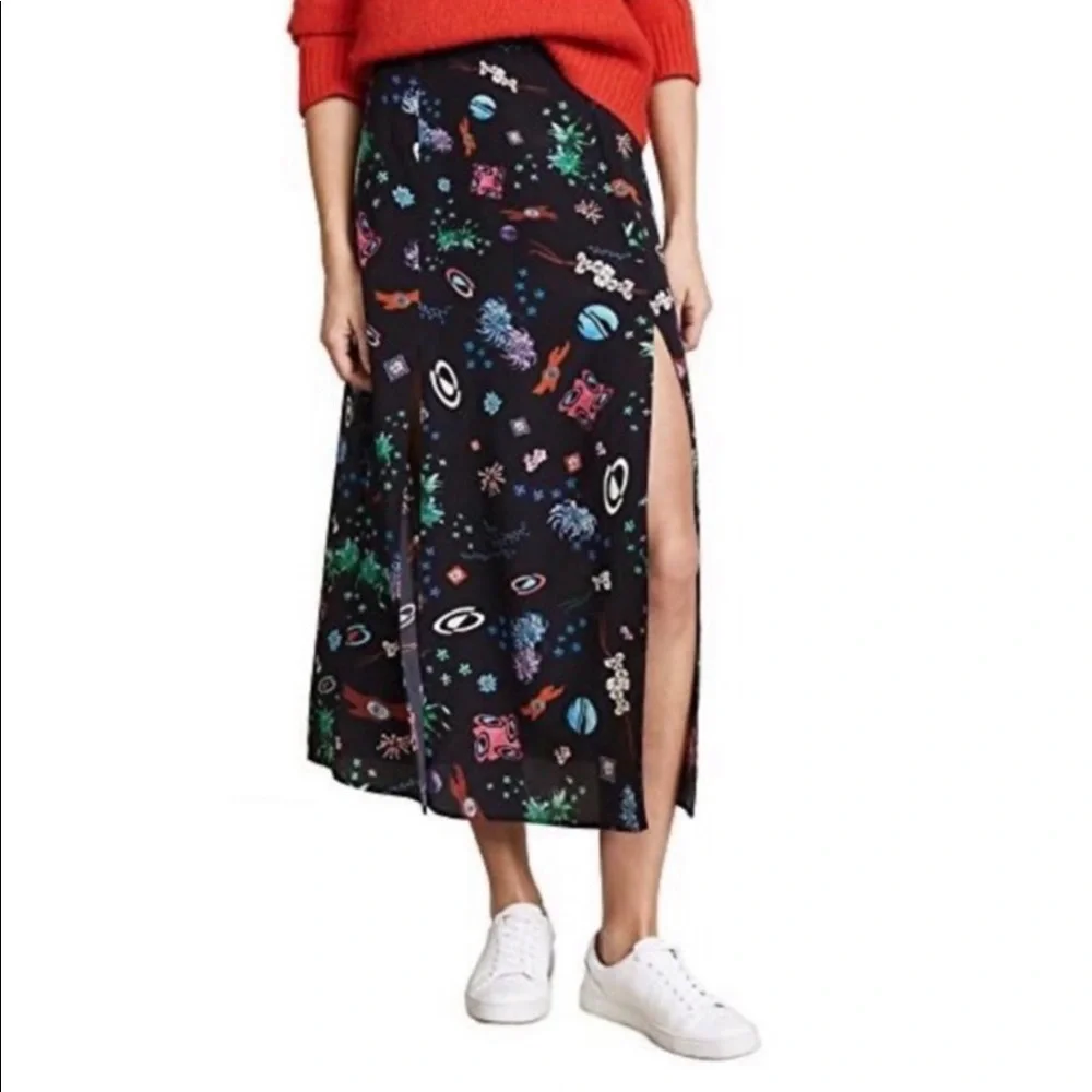 Rixo London Thaila Space Silk Midi Skirt with Thigh Slit Size M Margo Robbie - Picture 1 of 13